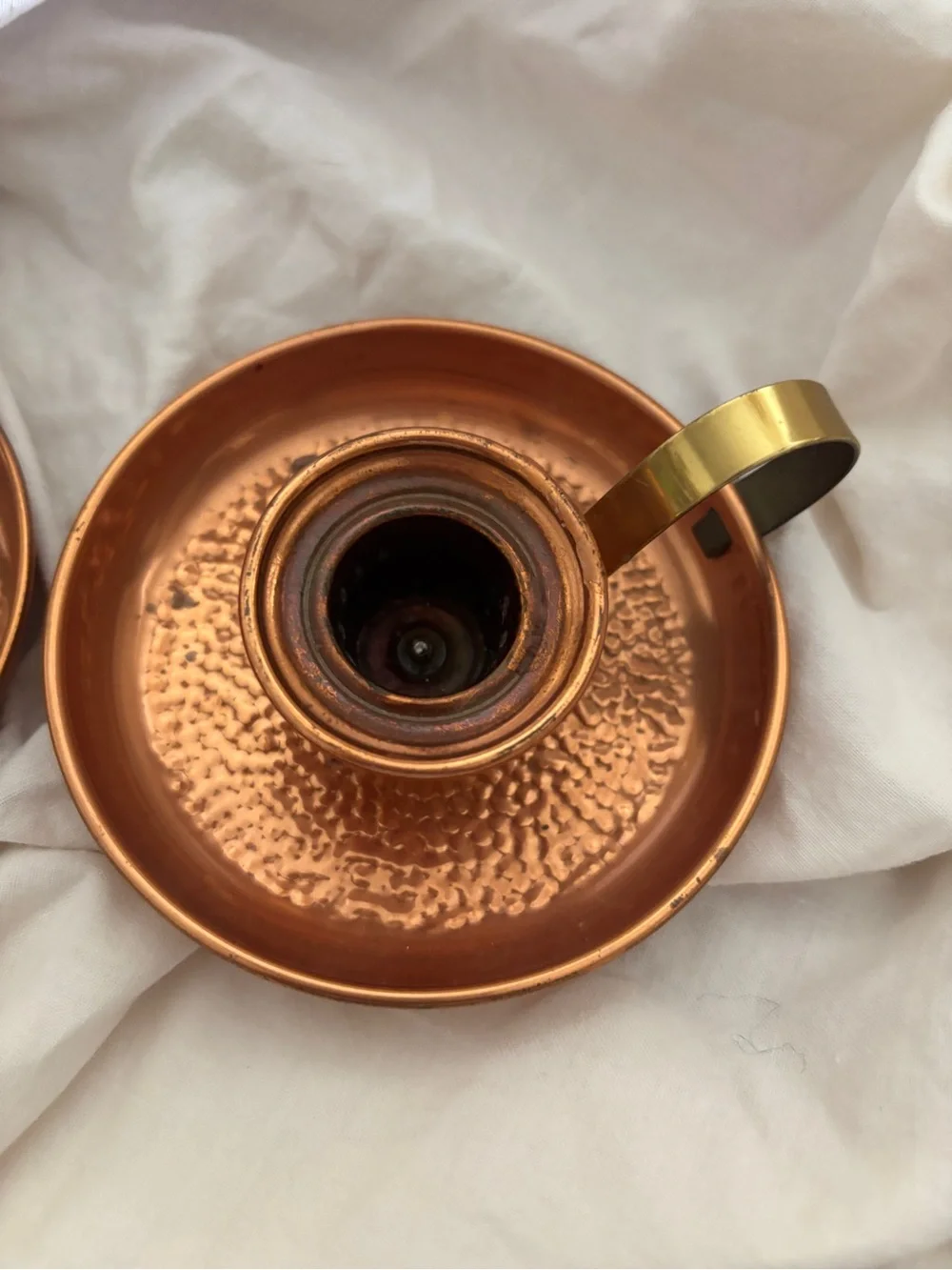 Copper Finish Taper Candle Holder Pair with Brass Handles